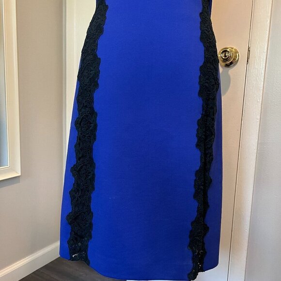 Rebecca Taylor Royal Blue with Black Lace Trim Sleeveless Midi Dress, Size 2 - Picture 3 of 15